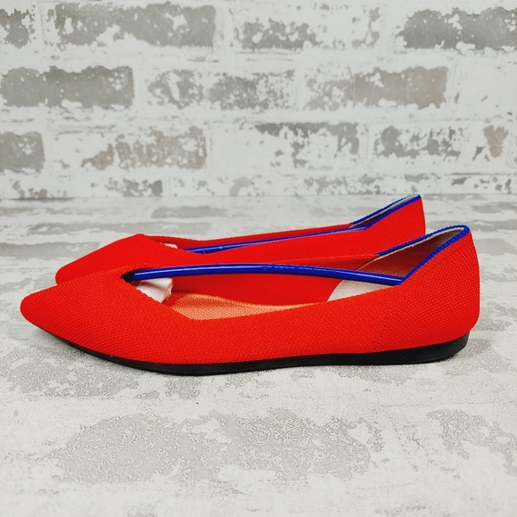 New Rothy's The Flat Red Knit Pointy Toe Slip On Loafers W509